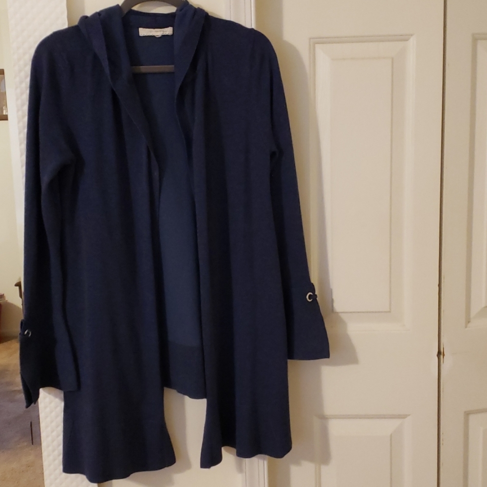 Long Navy Cardigan with Hood